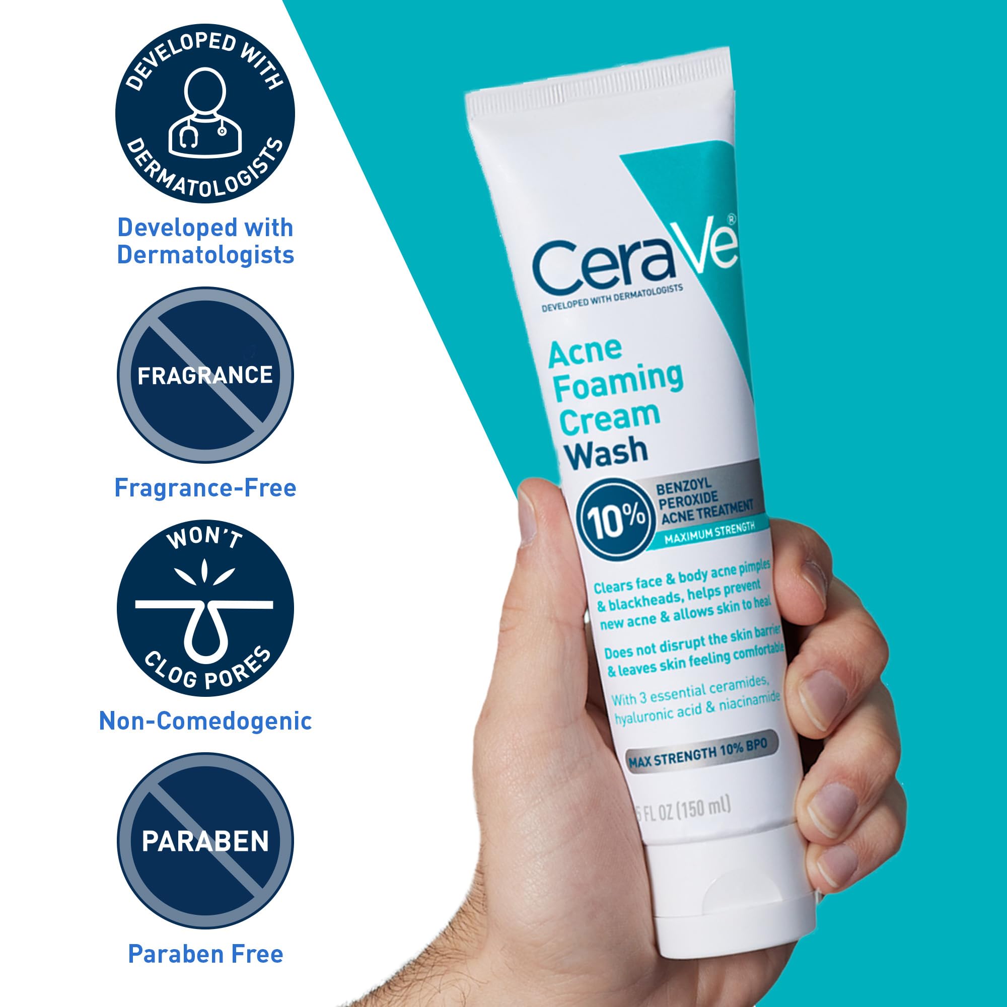 CeraVe textura cremosa que se transforma en espuma suave al aplicar.