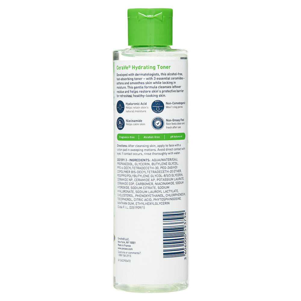 Tonico sin alcohol CeraVe, botella limpia para uso diario.