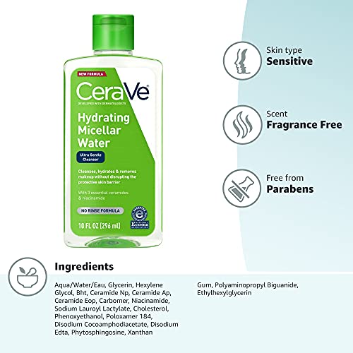 Botella de 10 oz de CeraVe micelar, ideal para viaje sin enjuague.