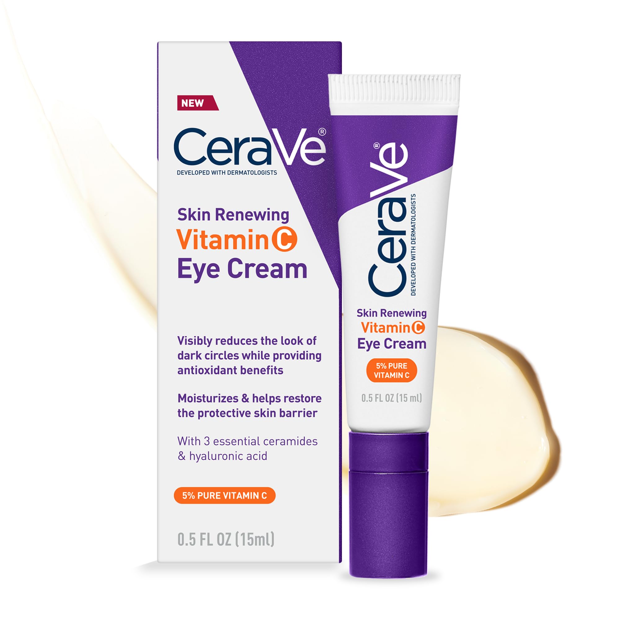 CeraVe Vitamina C para ojos: crema en frasco ilumina la mirada.
