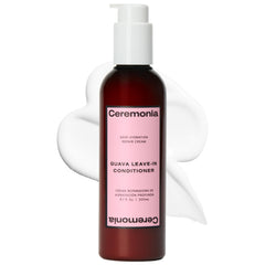 Ceremonia Guava Leave-In Conditioner bottle enhances hydration for dry hair.
