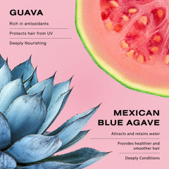 Ceremonia Guava Leave-In Conditioner applied on hair for added shine and softness.