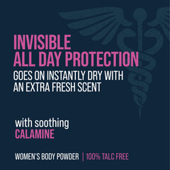 Calamine-infused powder texture promoting a soft feel for sensitive skin
