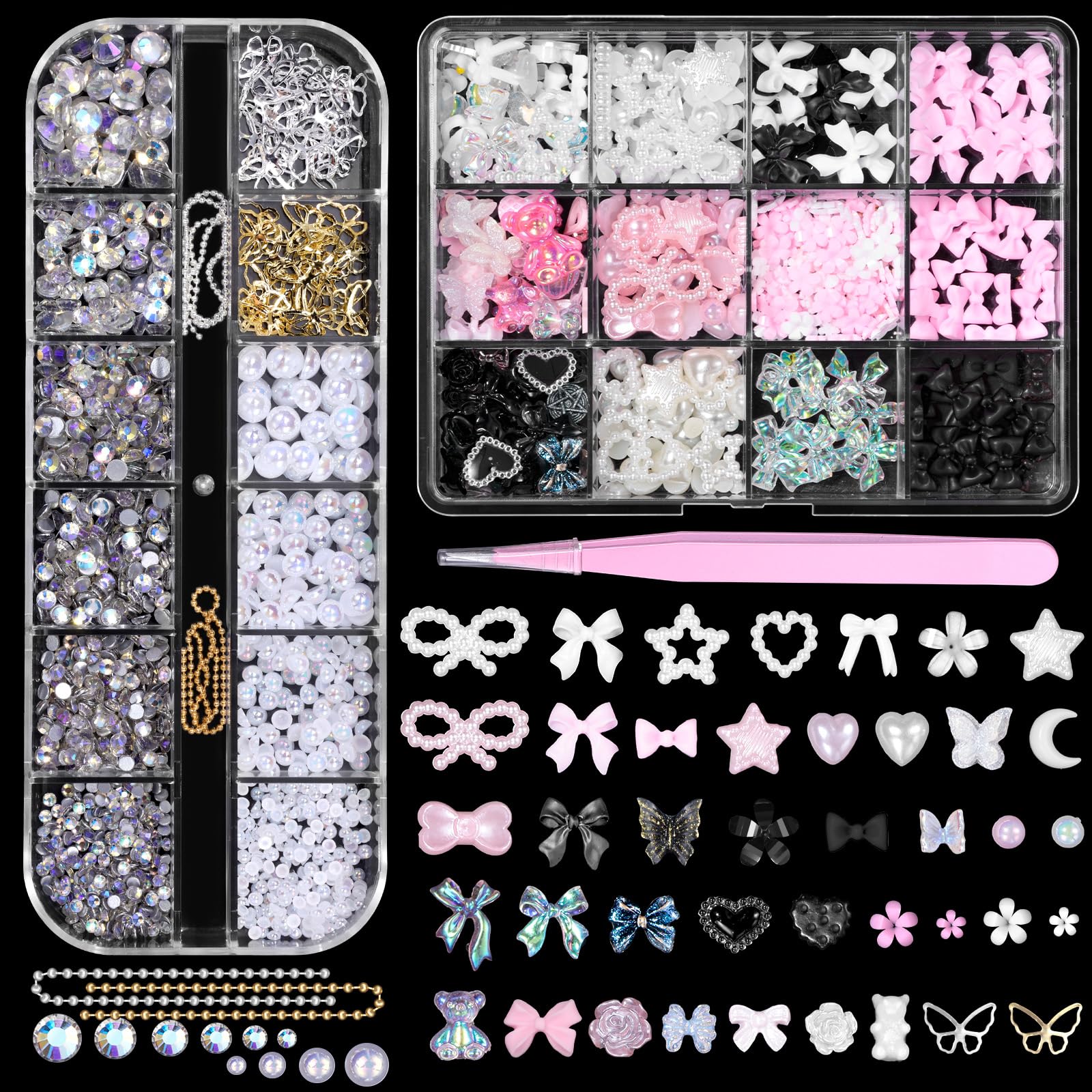 CESUSME 3D nail charms set with bows and gems for dazzling DIY nails.