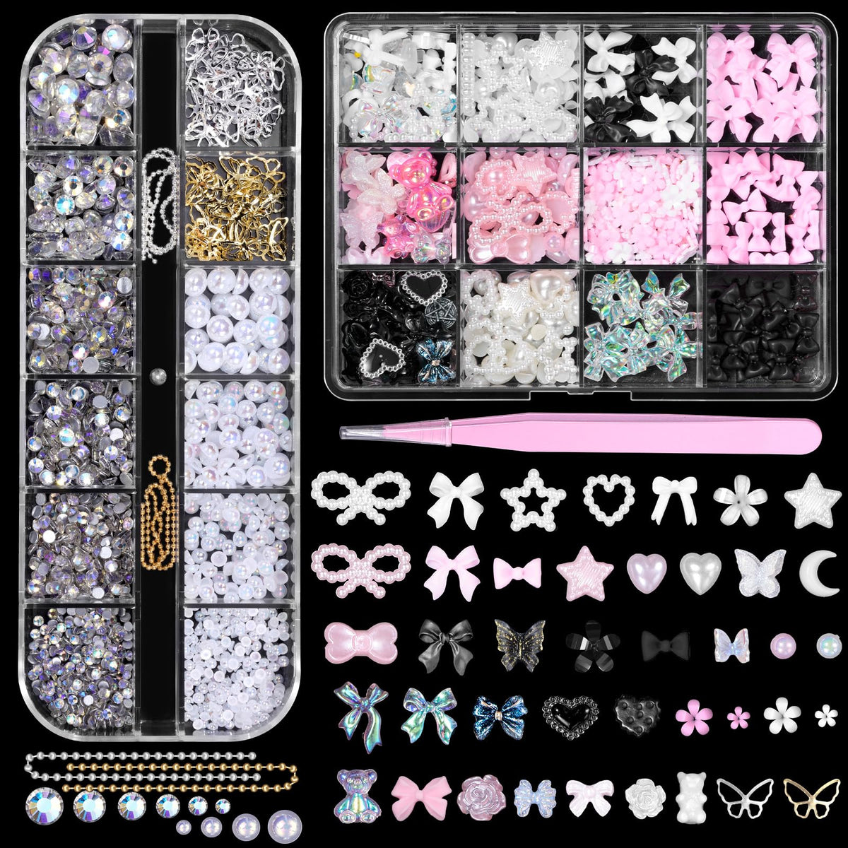 CESUSME 3D nail charms set with bows and gems for dazzling DIY nails.