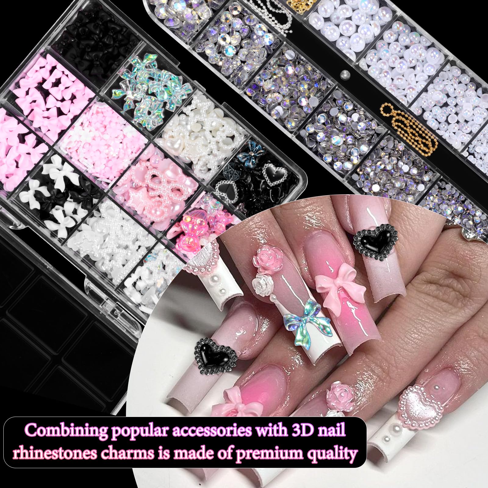 CESUSME acrylic bow-flower-butterfly-heart charms for colorful nail designs.