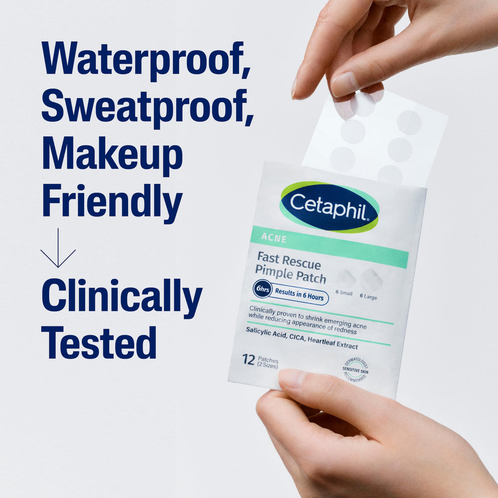 Parche Cetaphil Acne Fast Rescue aplicado en la cara para grano emergente.