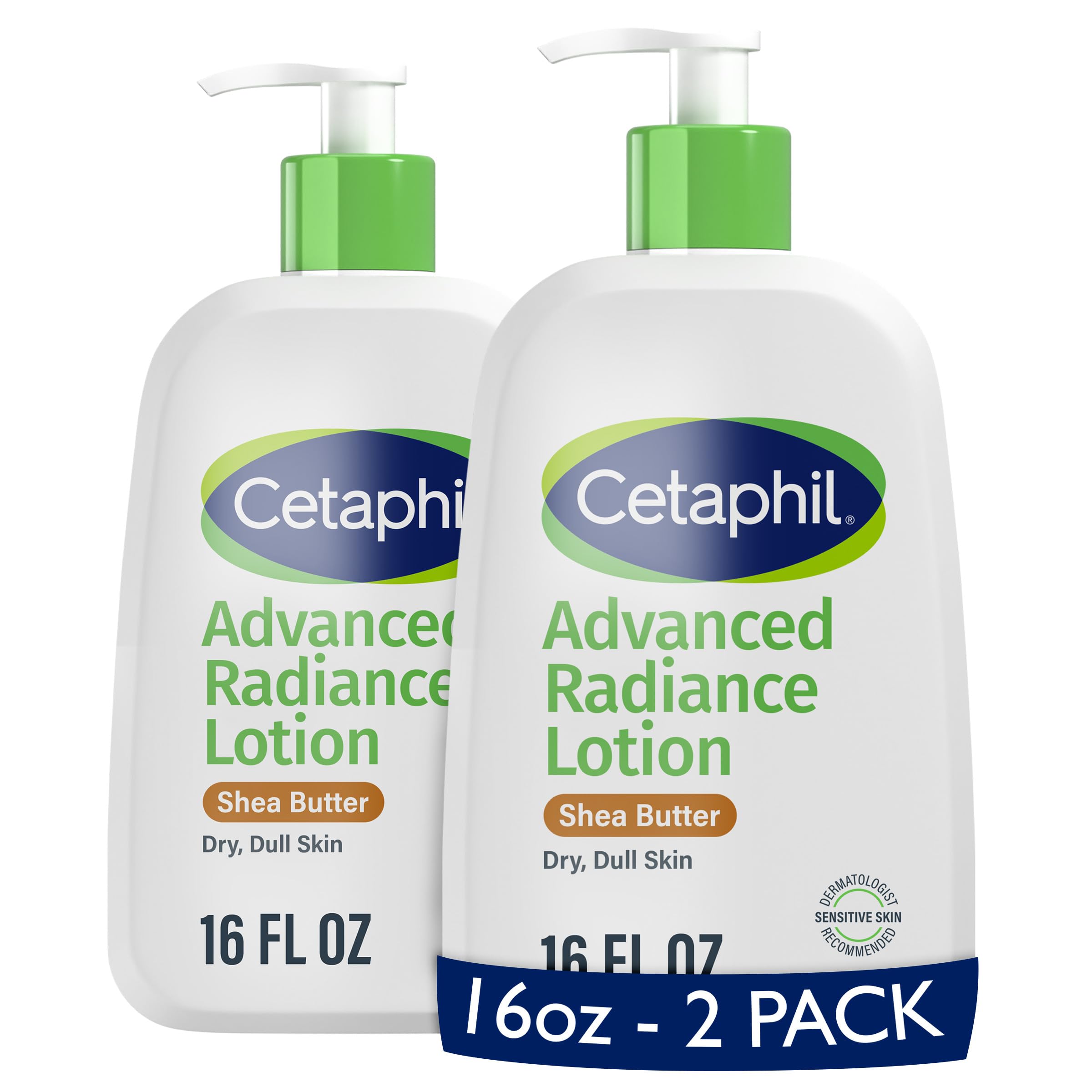 Cetaphil Advanced Radiance Lotion bottle delivers fragrance-free hydration for dry skin.