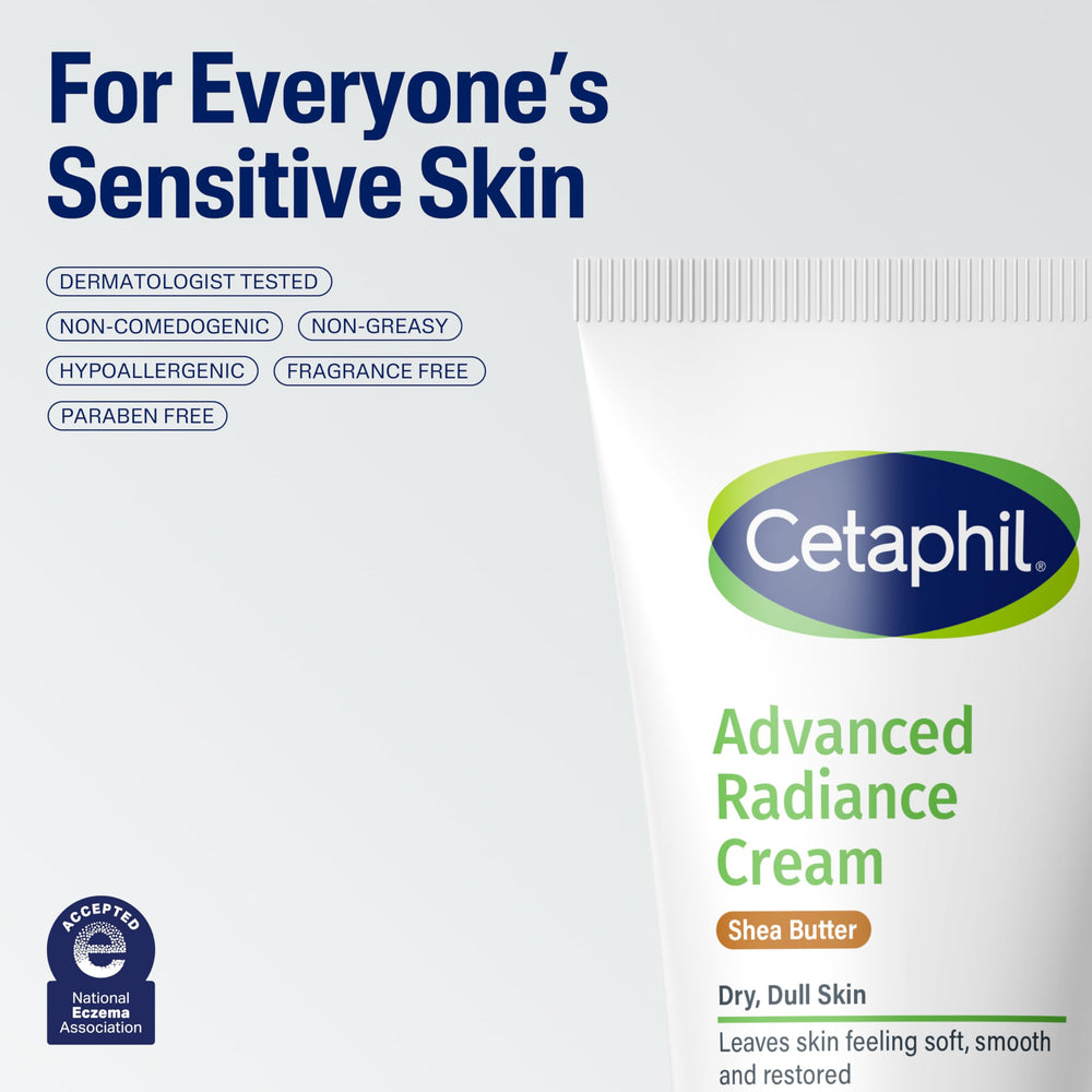 Cetaphil Advanced Radiance Sin Fragancia, cuidado suave sin perfume para piel delicada.
