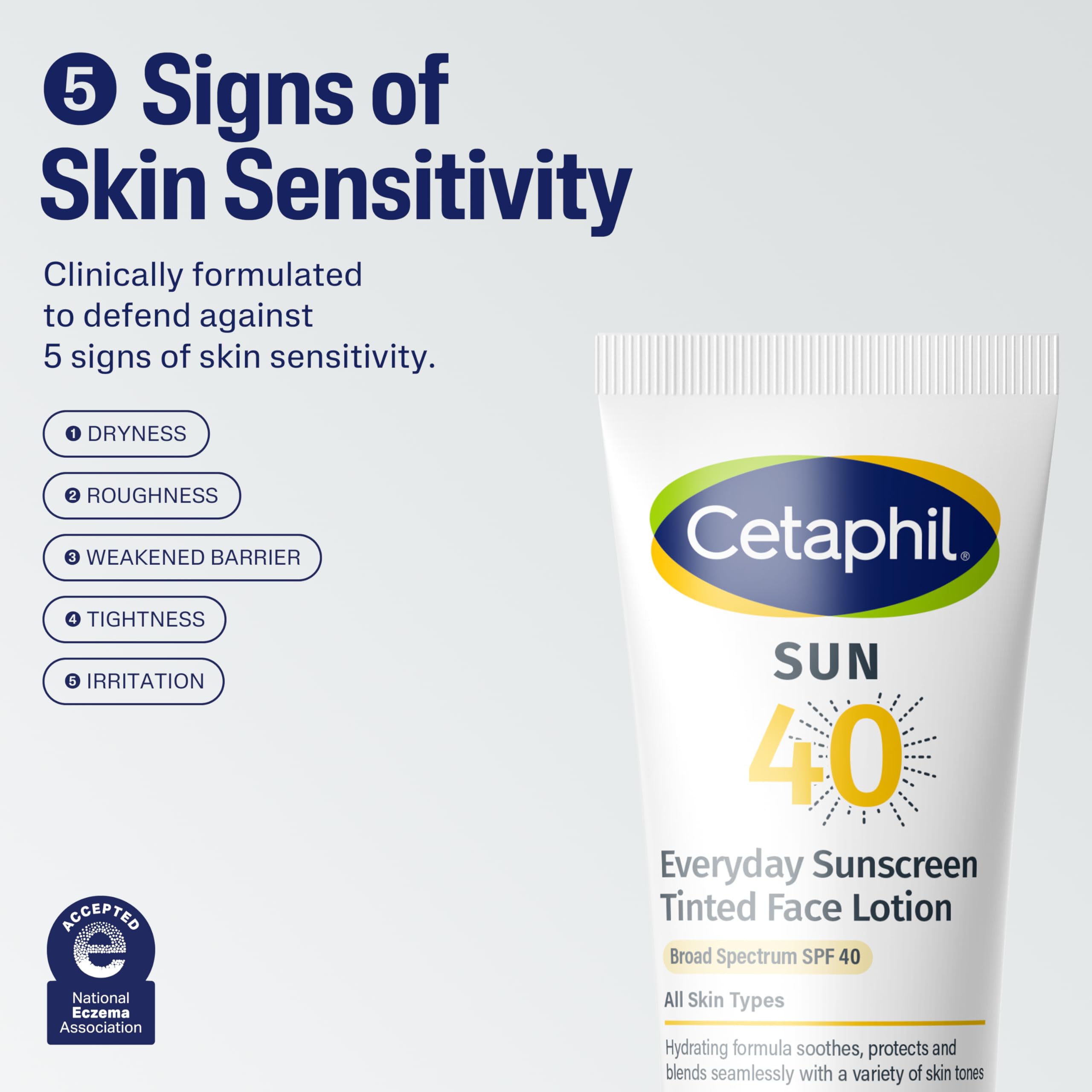Aplicación diaria sin fragancia de Cetaphil, apto para piel sensible.