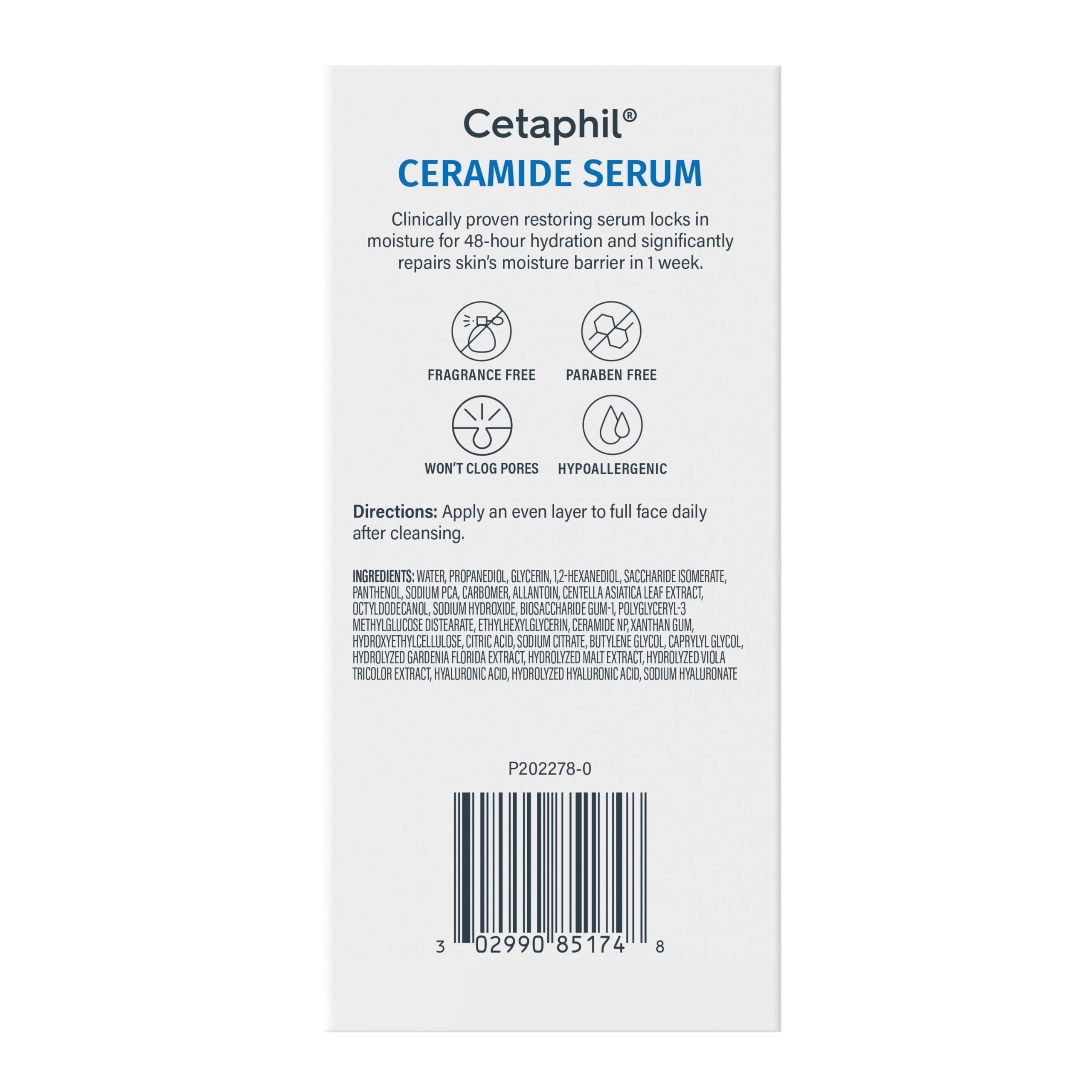 Fragrance-free Cetaphil Ceramide Serum card emphasizing gentle formula