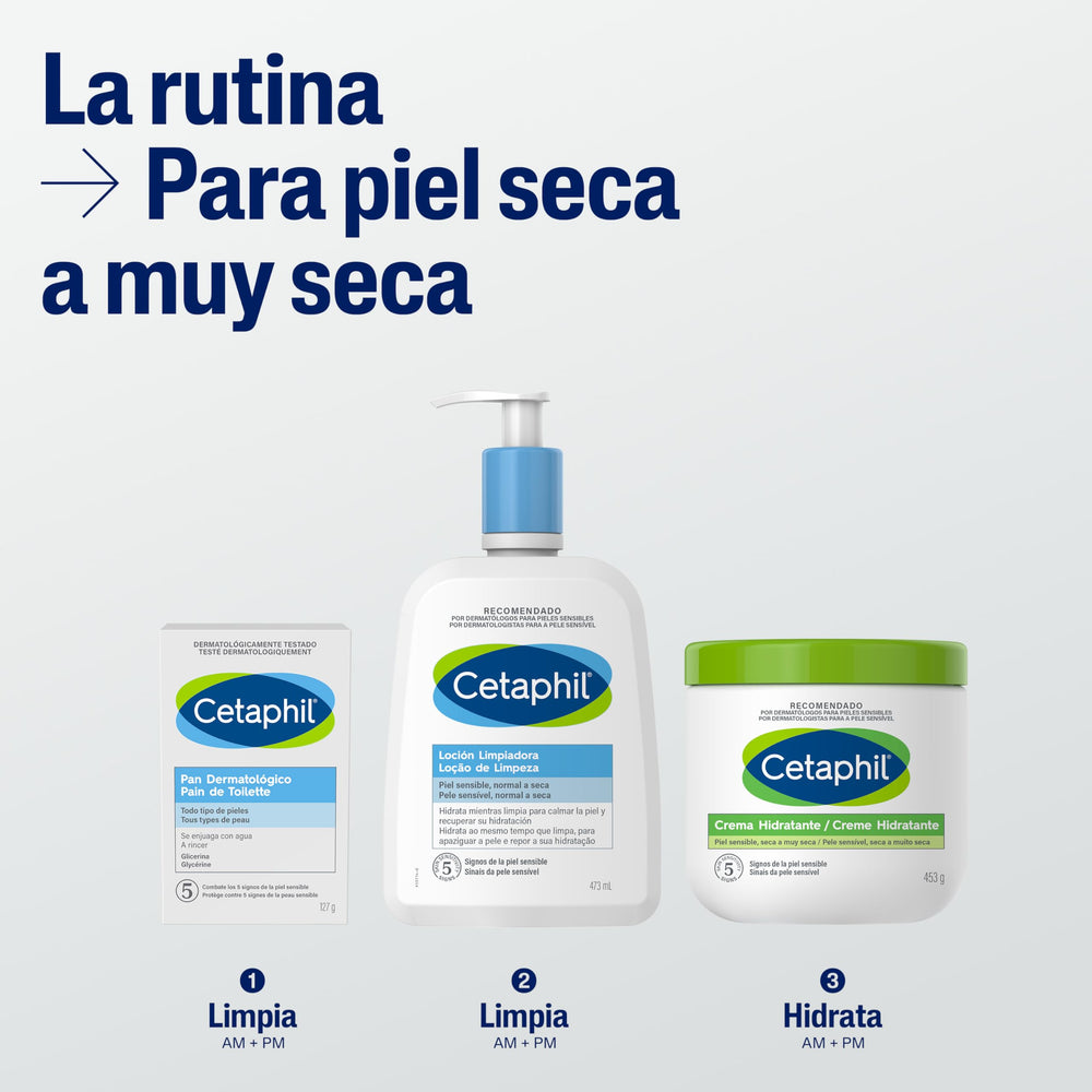 Cetaphil crema, ingredientes B5 y B3, hidratan y ayudan a mantener la barrera cutánea.