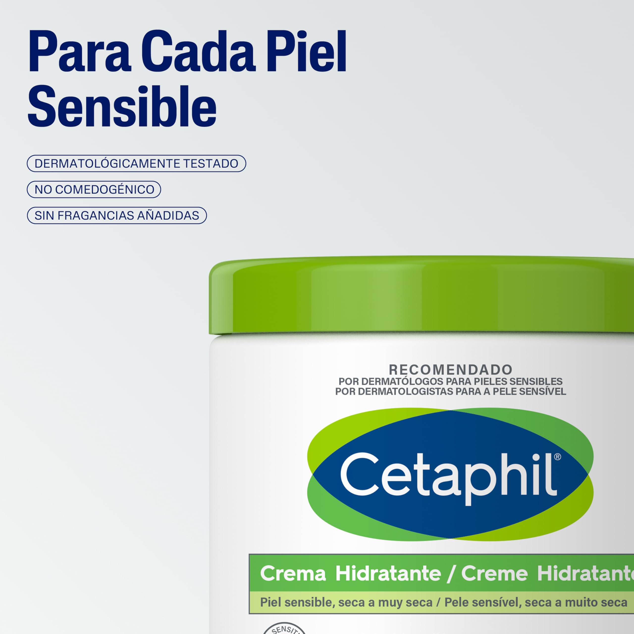 Cetaphil crema hidratante, textura cremosa, penetra sin dejar grasa.