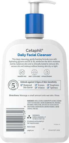 Cetaphil Daily Facial Cleanser botella blanca, ideal para rutina diaria.