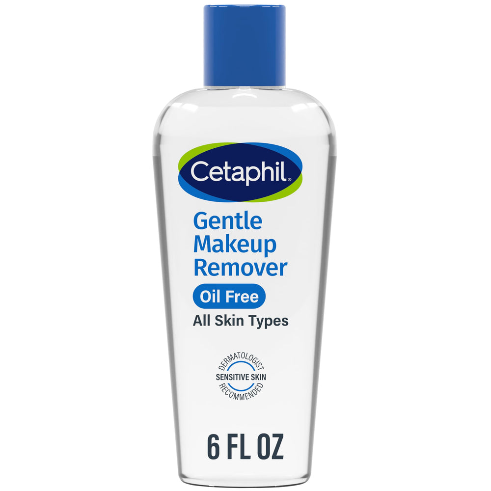 Cetaphil desmaquillante bifásico en frasco, limpia maquillaje sin aceite para piel sensible.