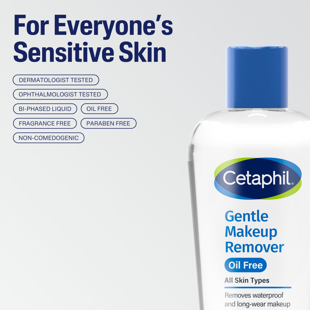 Cetaphil desmaquillante bifásico hipoalergénico, adecuado para piel sensible.