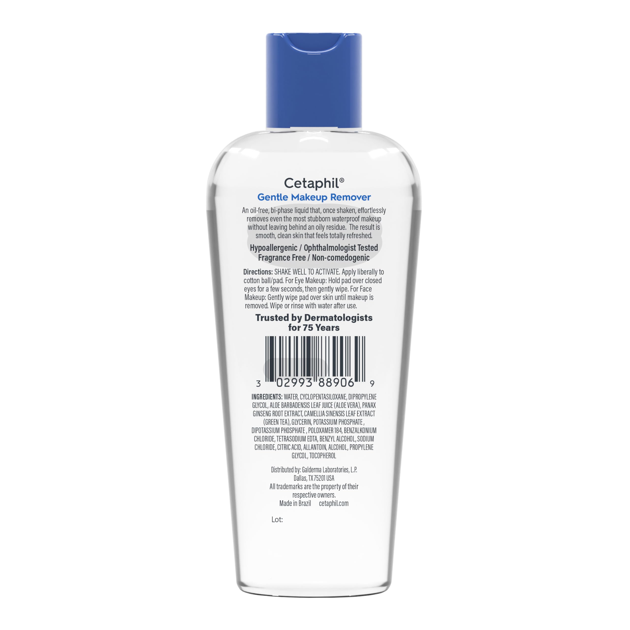 Cetaphil desmaquillante bifásico para piel sensible, uso diario suave y seguro.