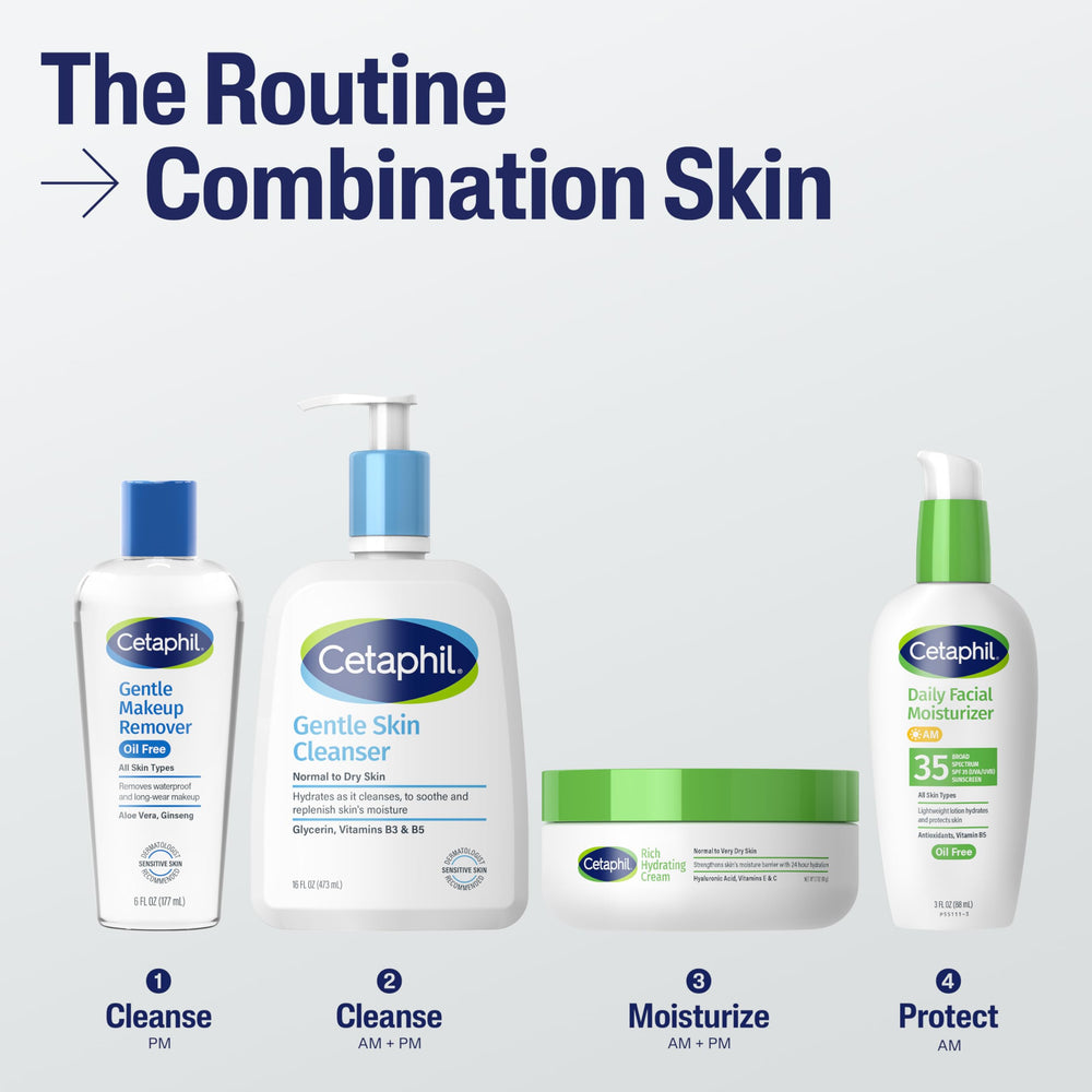 Cetaphil desmaquillante bifásico sin perfume ni aceite, opción suave para piel sensible.
