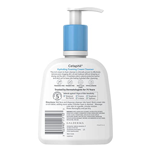 Cetaphil Espuma Facial de Textura Cremosa: frasco y espuma, limpieza que cuida la barrera.