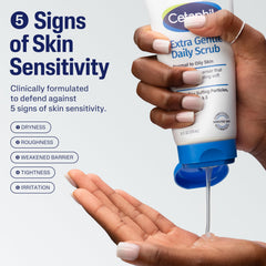 Texture close-up shows micro-fine granules for gentle exfoliation