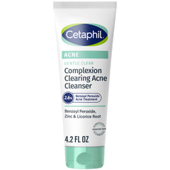 Cetaphil Gentle Clear cleanser bottle shows a gentle formula for sensitive, acne-prone skin