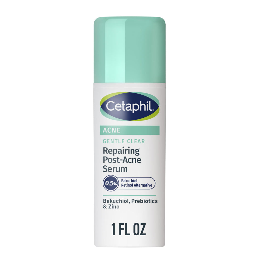 Cetaphil Gentle Clear Serum: botella en primer plano, ideal para uso diario.