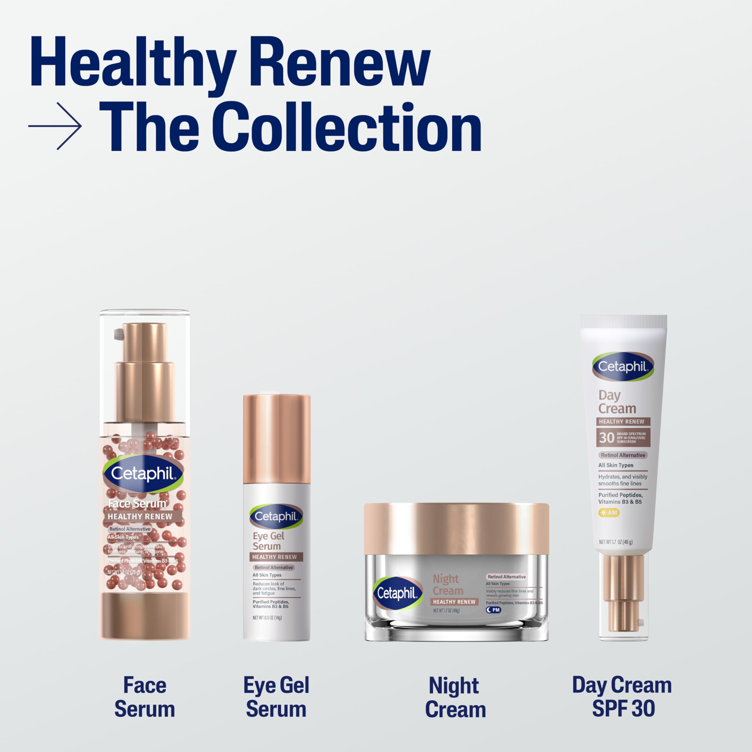 Cetaphil Healthy Renew Serum con péptidos para beneficios anti-edad suaves.