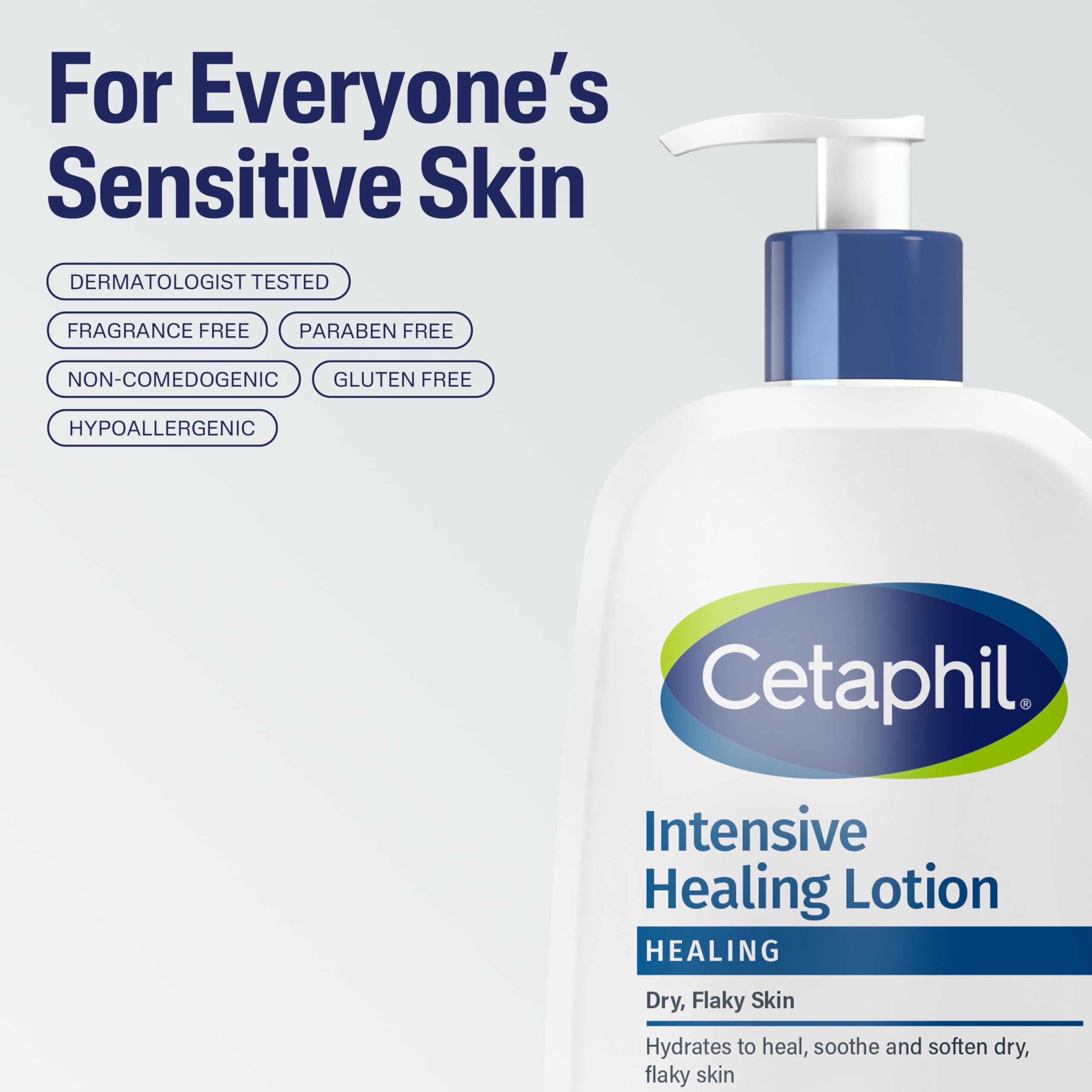 Cetaphil Intensive Healing Lotion dermatologist-tested badge highlights trusted skincare.