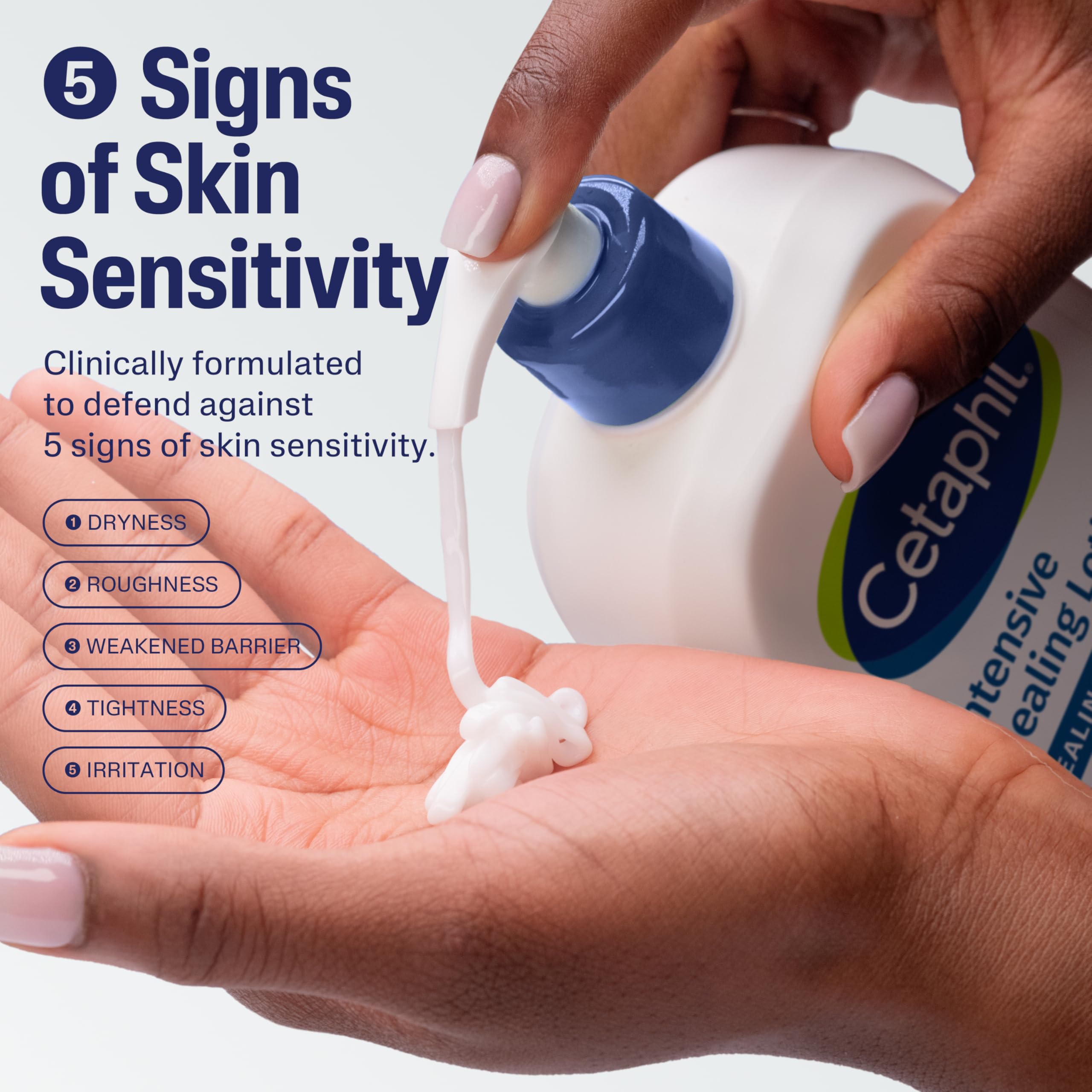 Cetaphil Intensive Healing Lotion texture on hand shows smooth, non-greasy moisture.