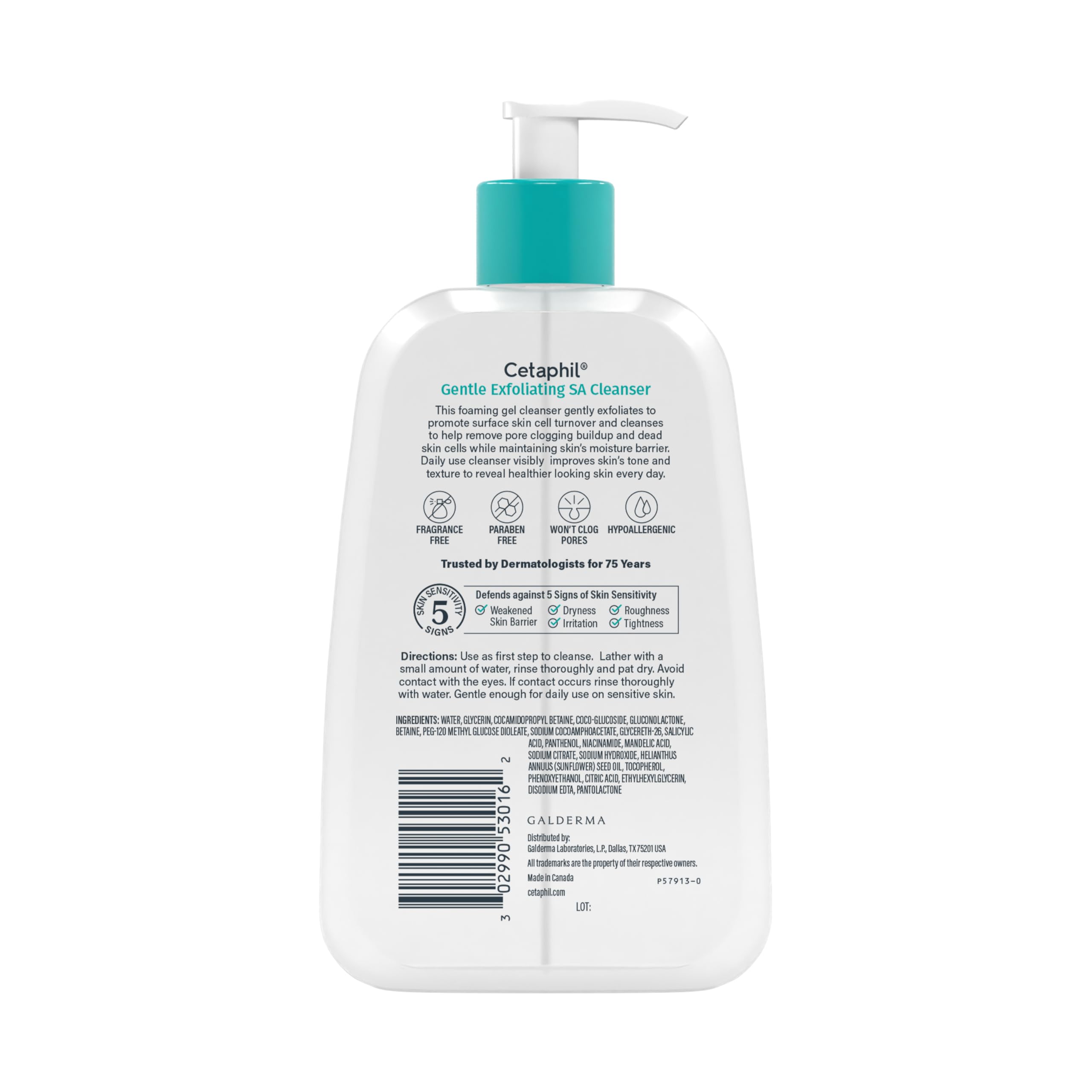 Cetaphil Limpiador Exfoliante Suave SA en envase de 8 oz para uso diario.