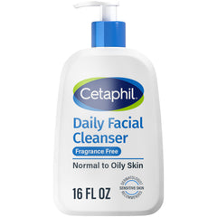 Cetaphil limpiador facial diario en botella, limpieza suave para piel sensible.