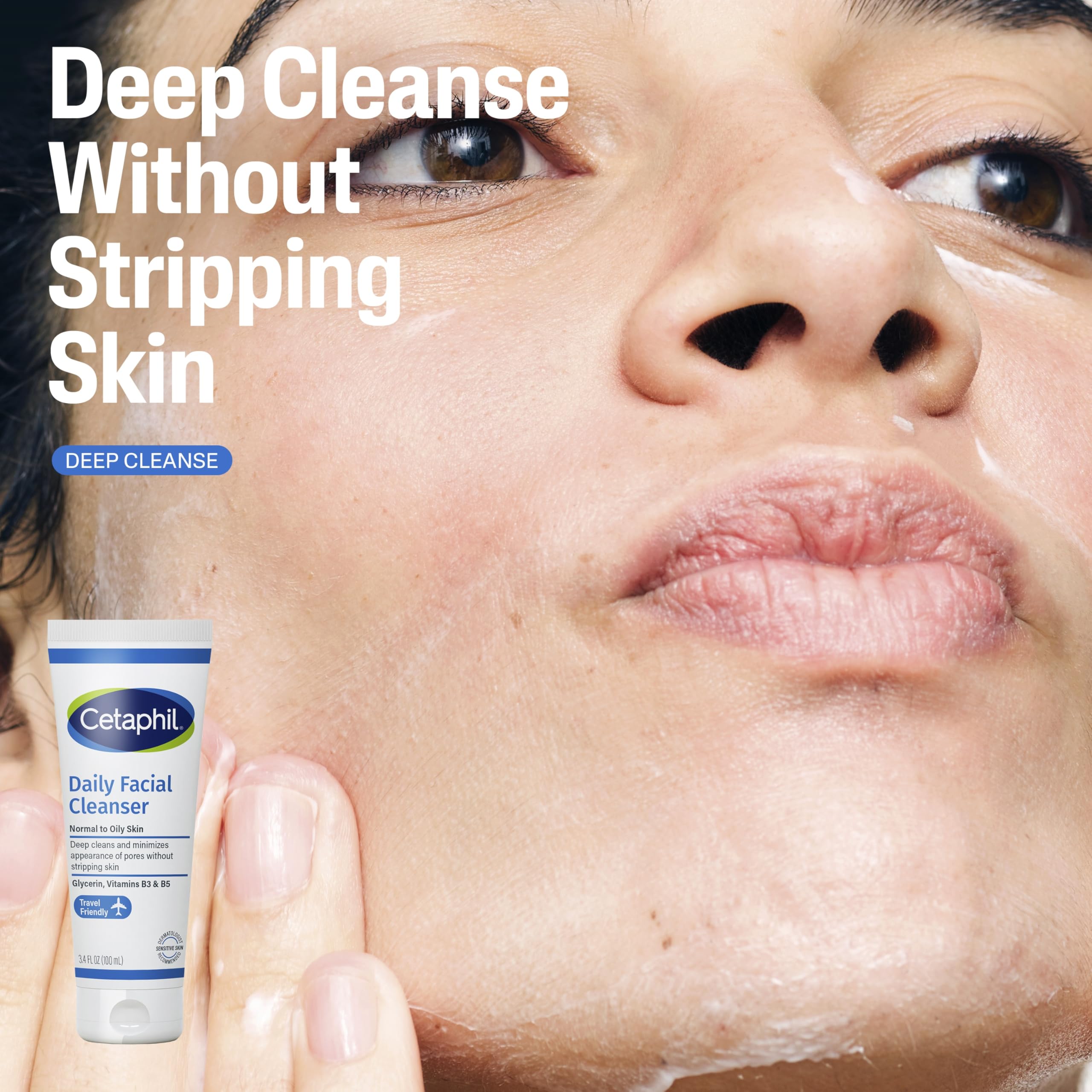 Cetaphil Limpiador Facial Diario: tubo de 3.4 oz para limpieza diaria.