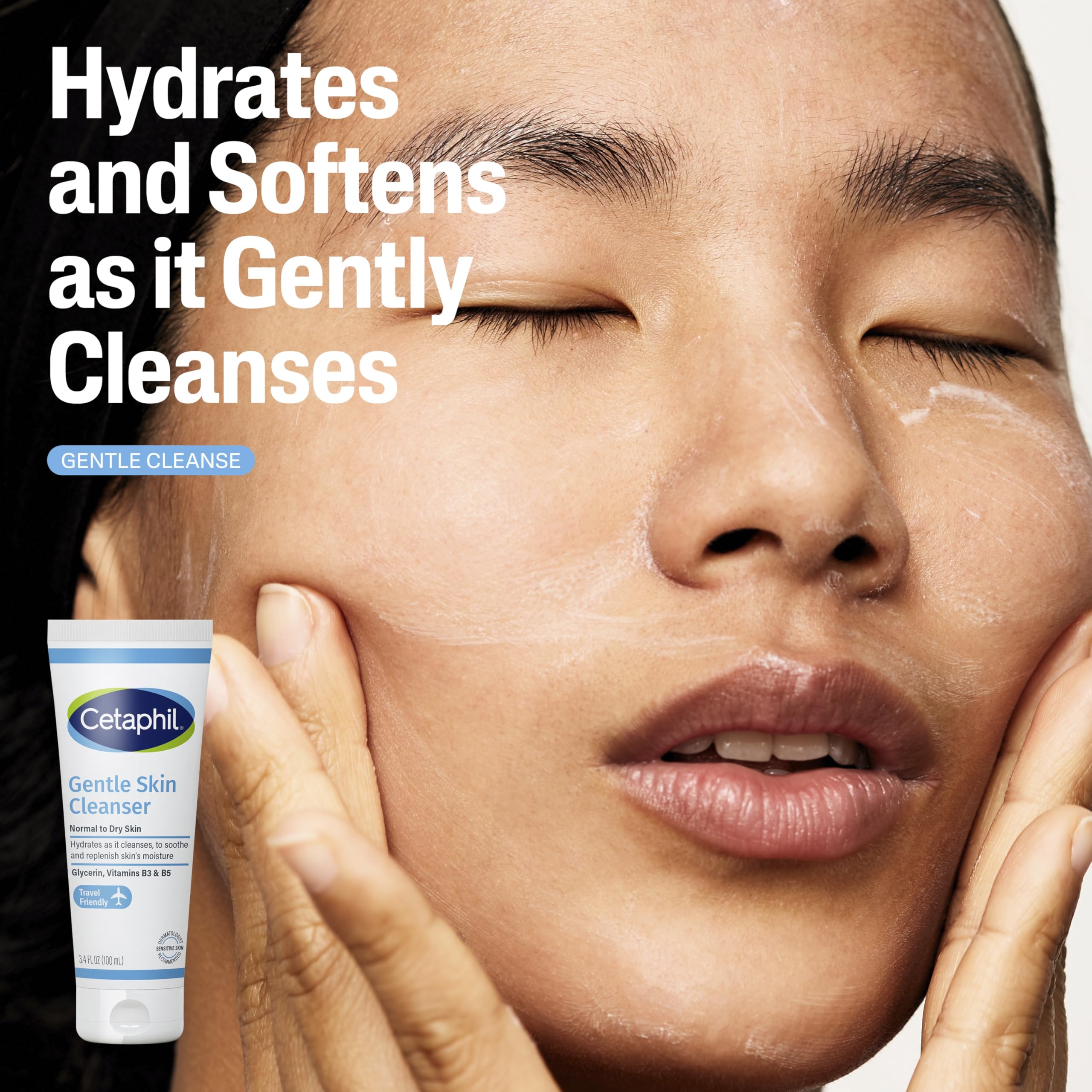 Cetaphil Limpiador Suave: botella en primer plano, limpieza suave para piel sensible.