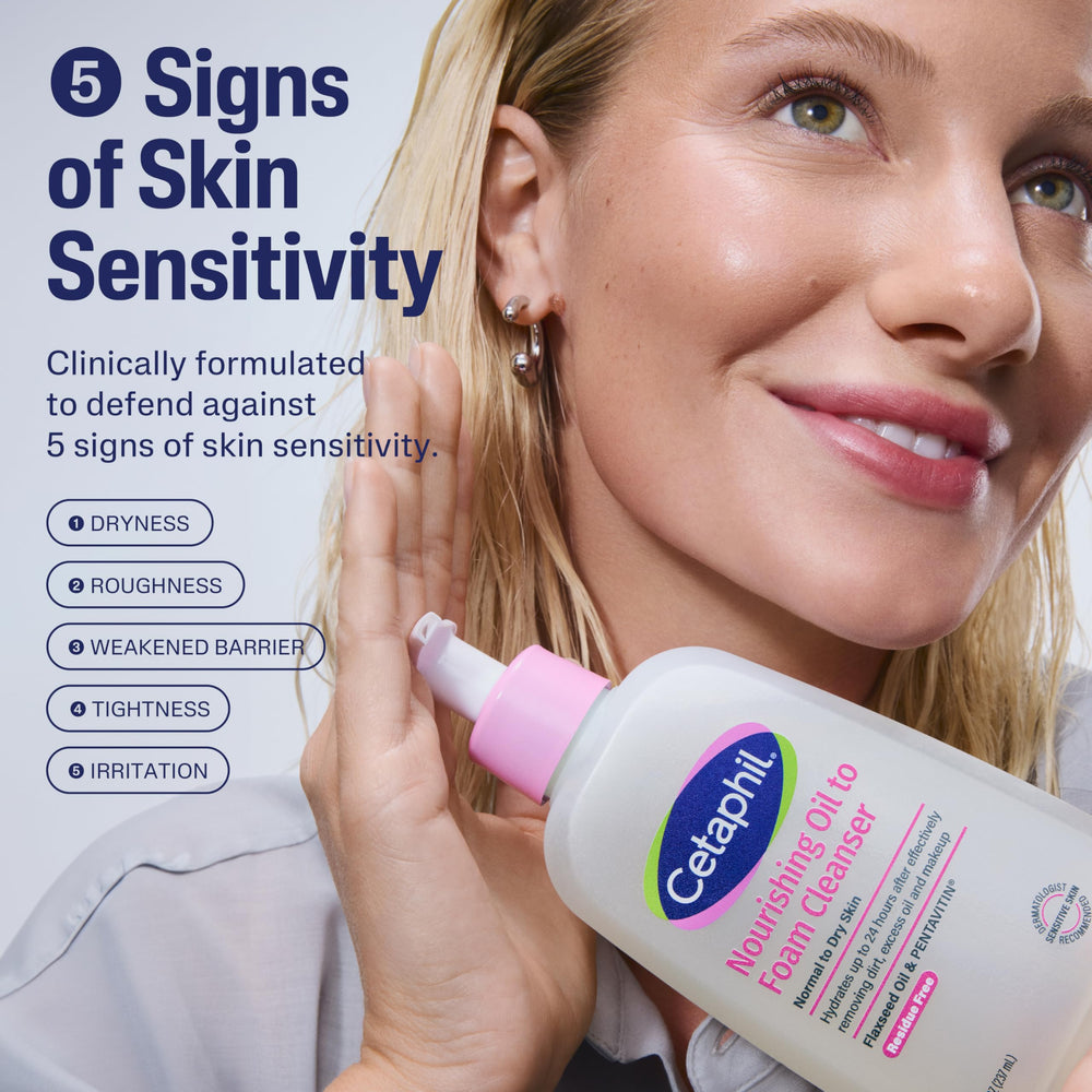 Cetaphil Nourishing Oil to Foam Cleanser texture transforms to foam for gentle cleansing