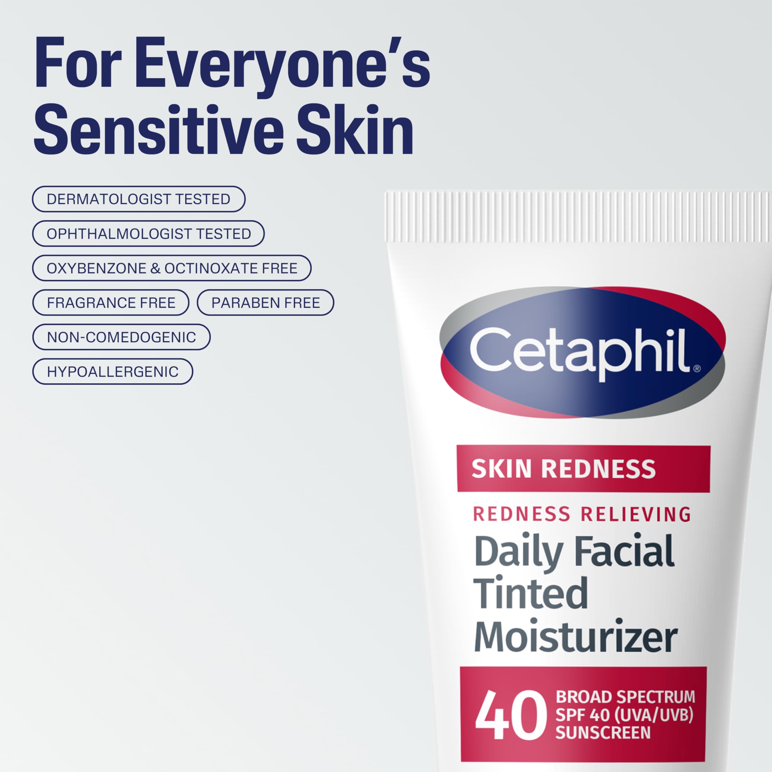 Cetaphil Piel sensible hipoalergénico SPF 40 para uso diario.