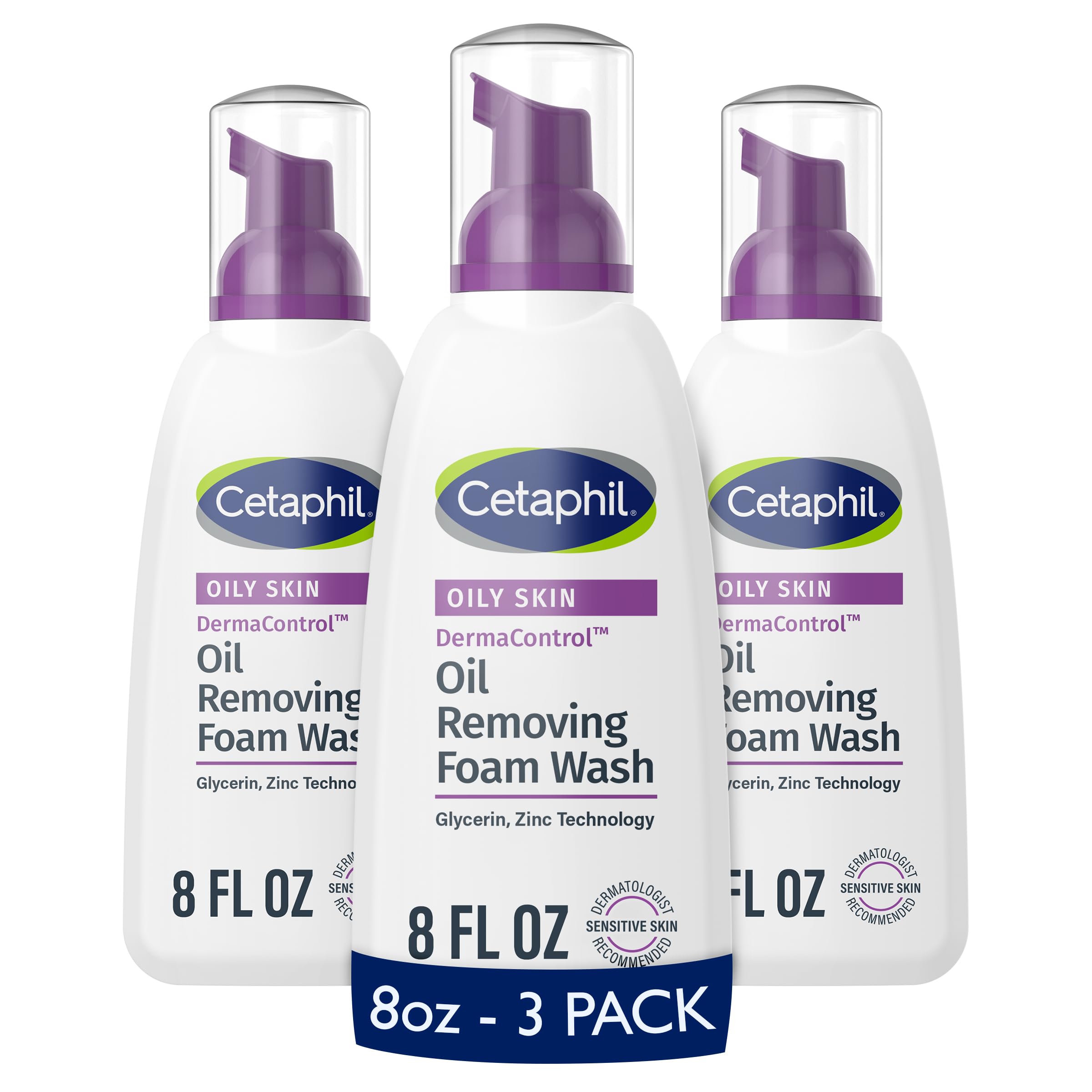 Cetaphil Pro Oil Removing Foam Wash bottle front view, fragrance-free formula for sensitive skin.