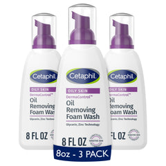 Cetaphil Pro Oil Removing Foam Wash bottle front view, fragrance-free formula for sensitive skin.