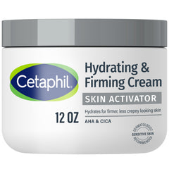 Cetaphil Skin Activator cream bottle highlights hydrating and firming benefits.