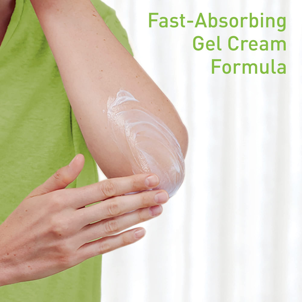 Cetaphil Soothing Gel-Cream with Aloe bottle in hand demonstrates quick absorption.