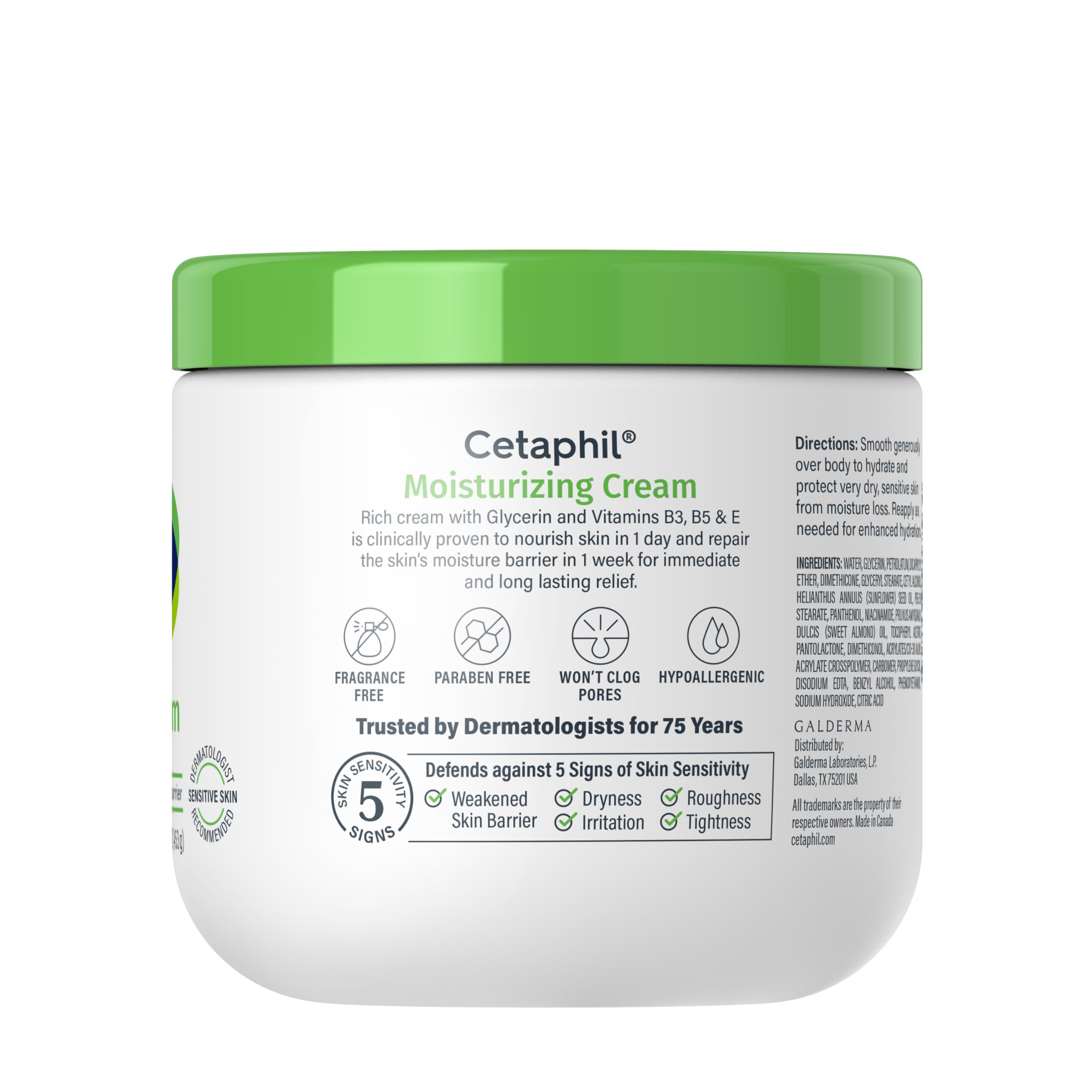 Visual emphasis on sweet almond oil and vitamin E in Cetaphil formula.