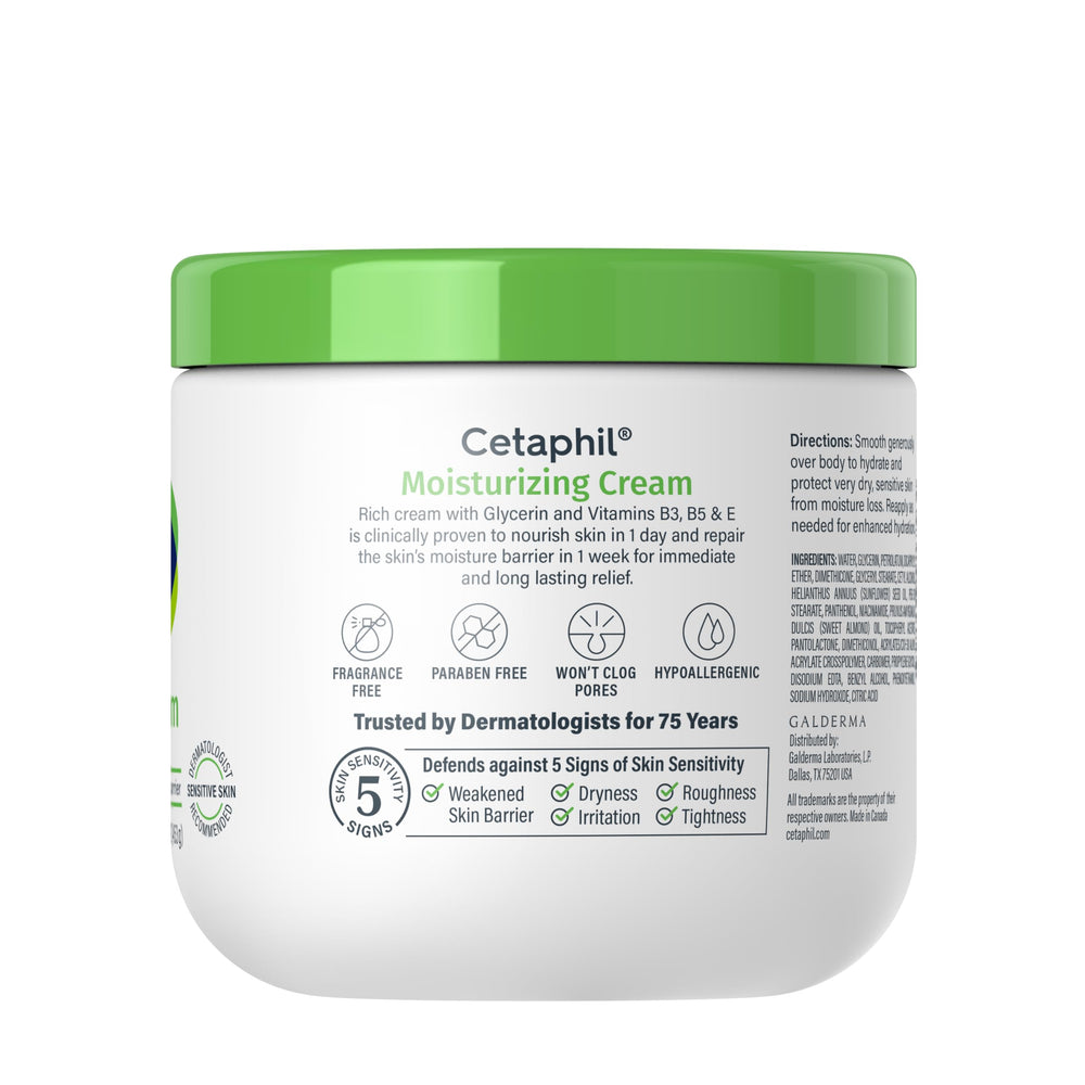 Visual emphasis on sweet almond oil and vitamin E in Cetaphil formula.