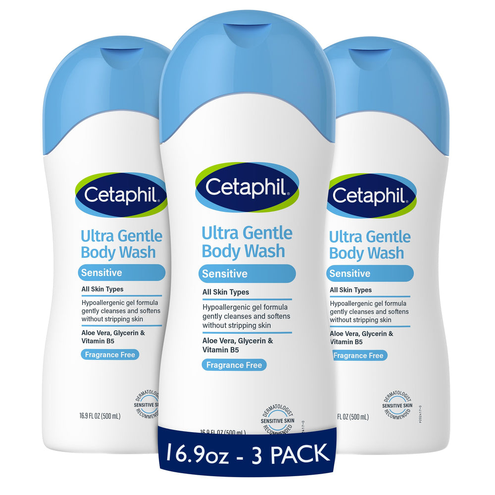 Cetaphil Ultra Gentle con aloe vera en bote para piel sensible, limpieza suave.