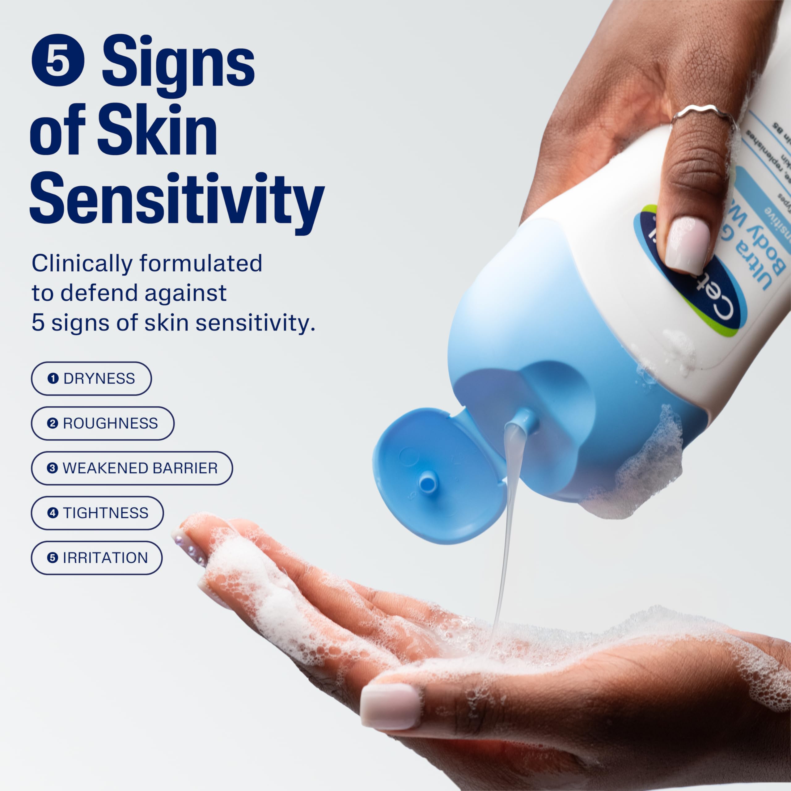Cetaphil Ultra Gentle con nutrición para piel sensible tras la ducha.