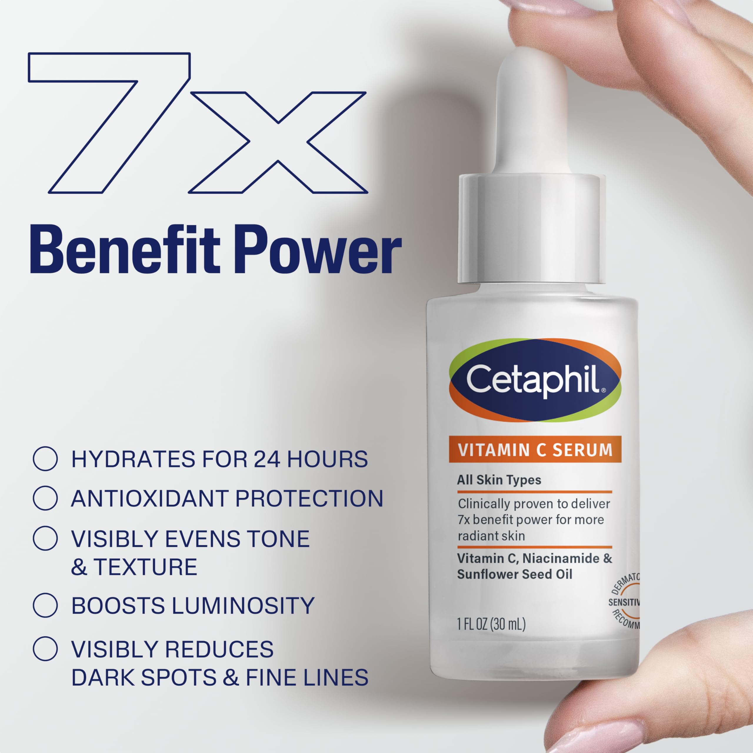 Cetaphil Vitamin C Serum for sensitive skin, dermatologist tested.