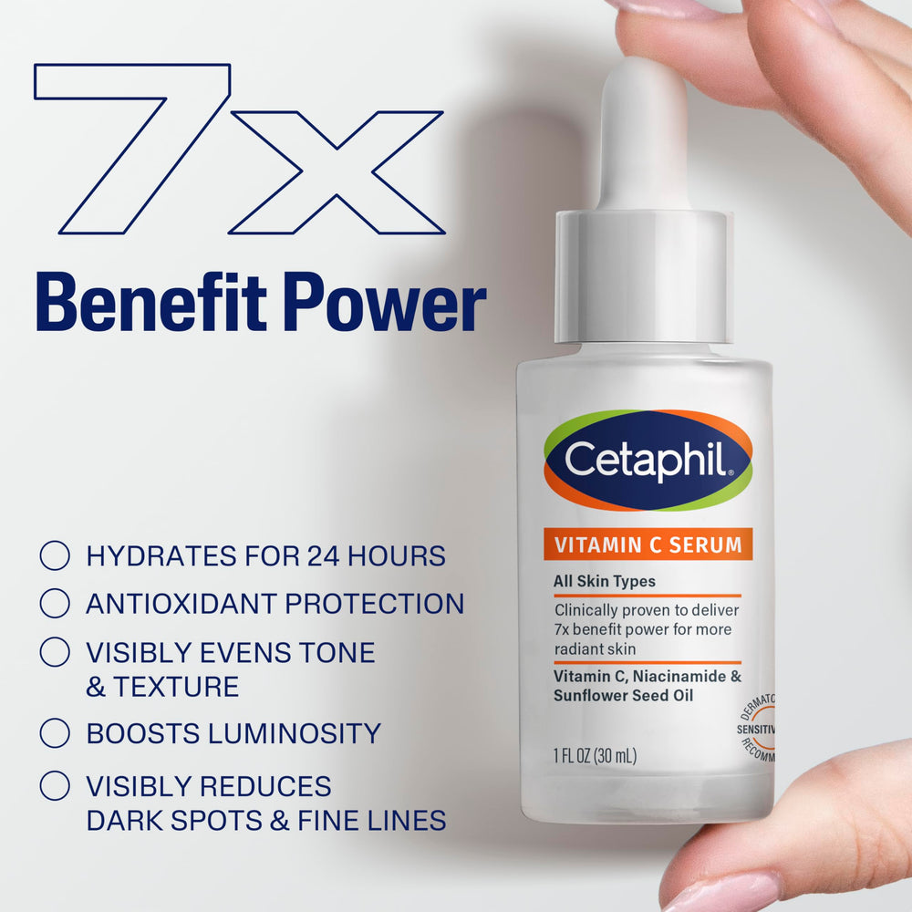 Cetaphil Vitamin C Serum for sensitive skin, dermatologist tested.