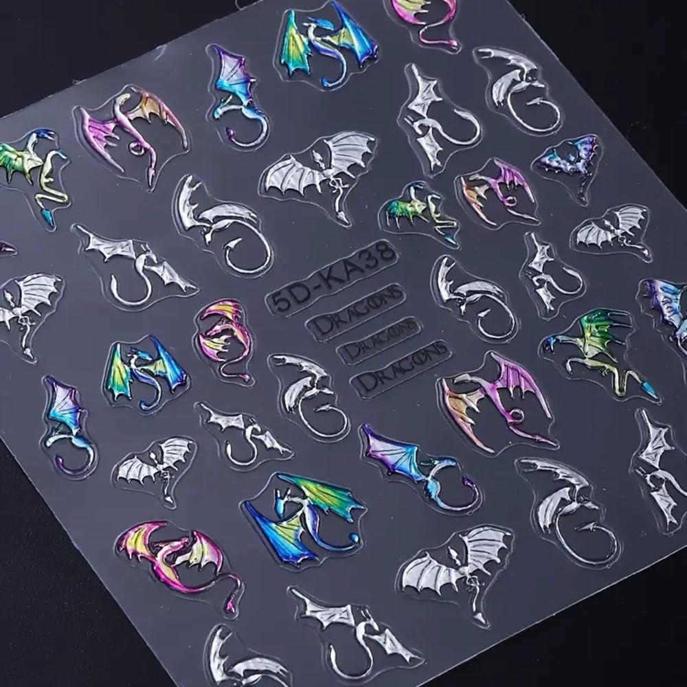 CEWEWP stickers 5D Halloween, murciélago-dragón, acabado metalizado para uñas.