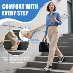 CEYOME Hammer Toe Straightener worn on the foot supports adjustable toe alignment.