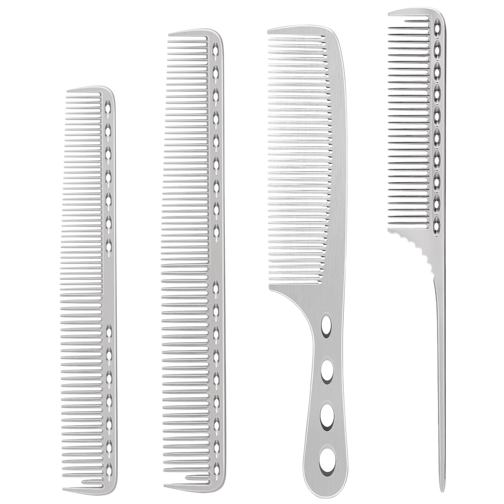 CGBARBER 4-type aluminum cutting combs with ergonomic grip for precise sectioning.