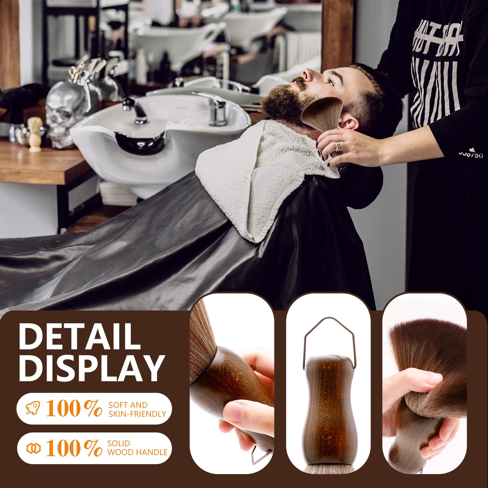 CGBARBER barber neck duster with ergonomic wooden handle for precise use during cuts