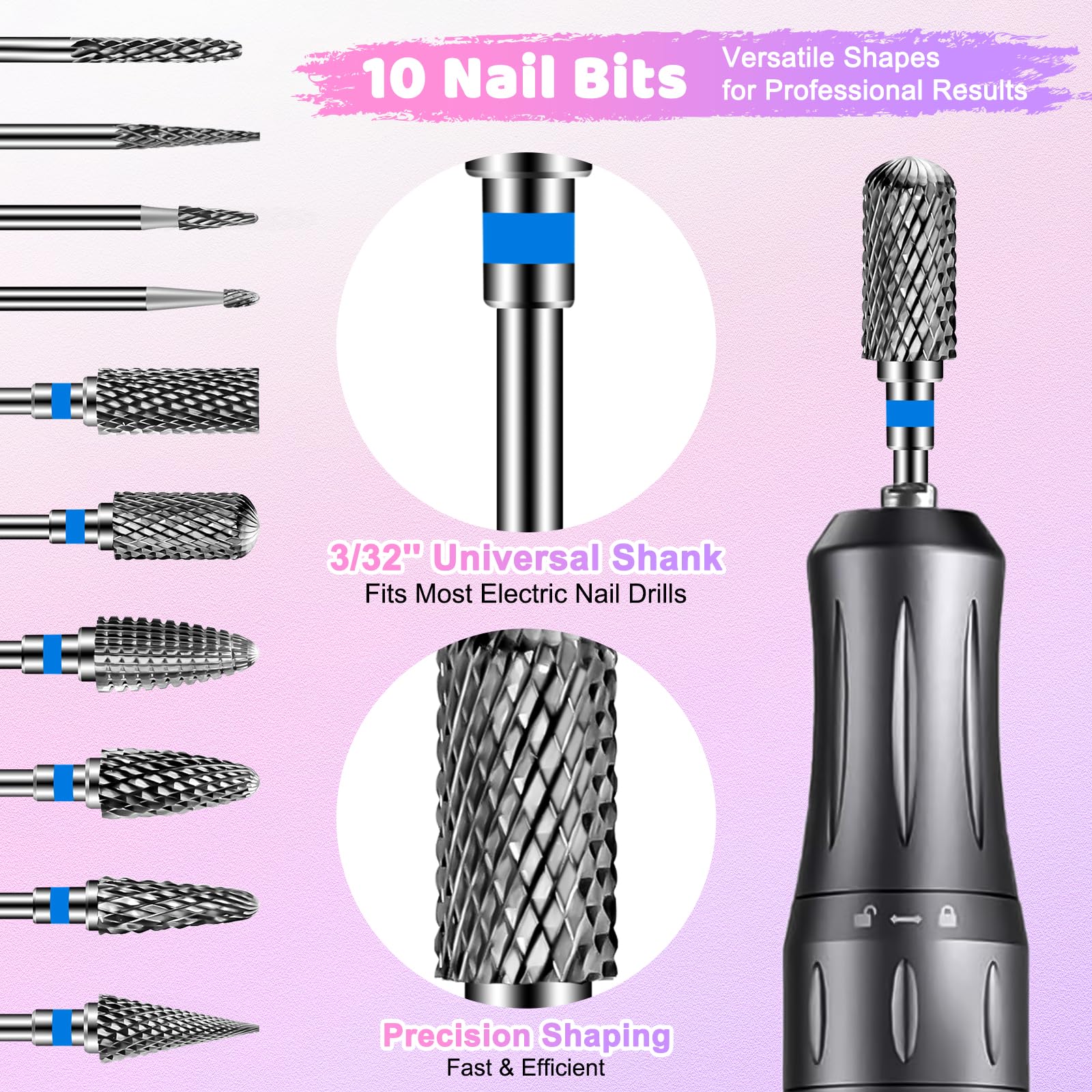 CGBE nail drill bits feature a variety of grits for different tasks.